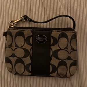 Coach Corner Zip Wristlet In Signature Canvas With Stripe